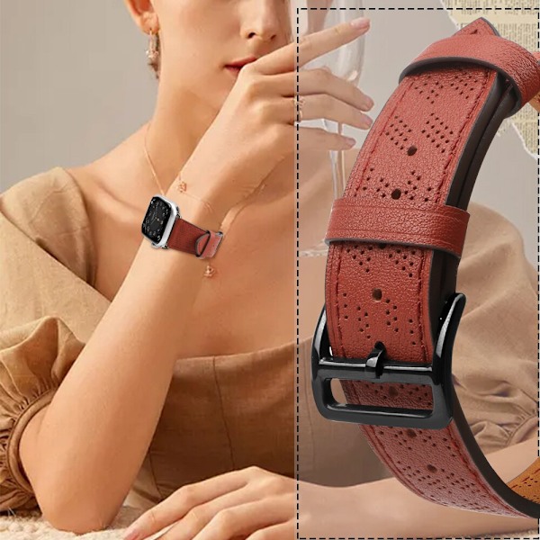 Reim Lær Lærreim Apple Watch SE, 8, 7, 6, 5, 4, 3, 2, 1 (41, 40, 38 mm) armbånd rødt