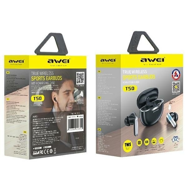 AWEI Bluetooth 5.3 T50 TWS hörlurar + dockningsstation svart/svart