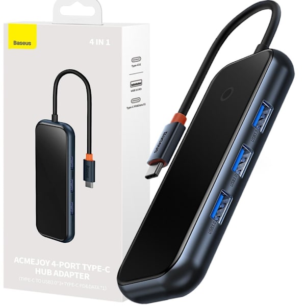 Baseus AcmeJoy HUB 4-porter (USB-C - 1x USB-C PD&Data/3x USB3.0) mørkegrå (WKJZ010313)