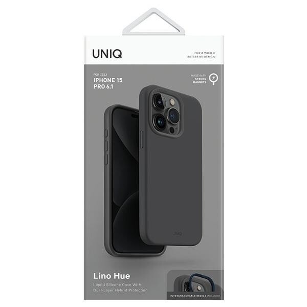 UNIQ Lino Hue iPhone 15 Pro 6.1 deksel Magclick Lader grå/karbon grå