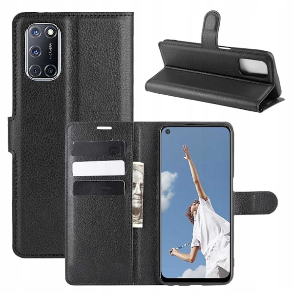 Litchi Case Cover För Oppo A52 A72 A92 Svart Skydd