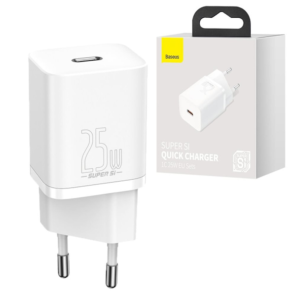 Baseus Super Si 1C hurtiglader USB Type C 25W Strømforsyning Hurtiglading hvit (CCSP020102) Vit