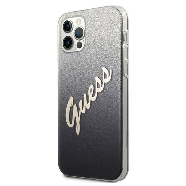 Guess GUHCP12LPCUGLSBK iPhone 12 Pro Max 6.7 svart/svart hardt deksel Glitter Gradient Script