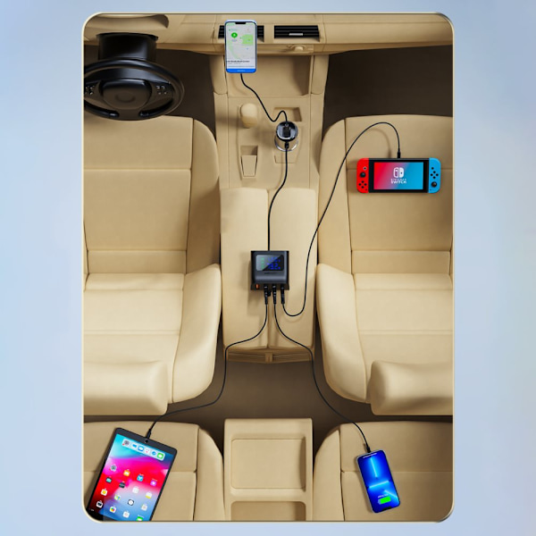 Acefast billader 90W USB Type C / 3x USB / sigarettennertilkobling, PPS, PD3.0, QC3.0, AFC, FCP ladestasjon svart (B8 svart)