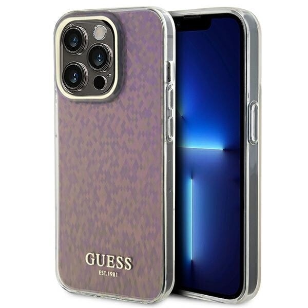 Guess GUHCP15LHDECMP iPhone 15 Pro 6.1 rosa/rosa hardt deksel IML fasettert speil Disco Iridescent