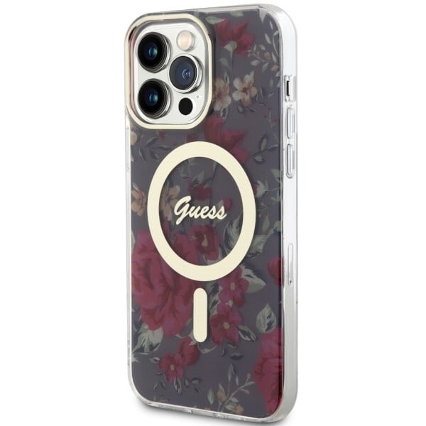 Guess GUHMP14XHCFWSA-deksel til iPhone 14 Pro Max 6.7 grønn/khaki hardt deksel Flower MagSafe