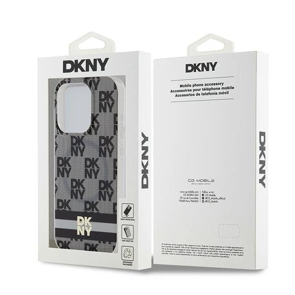 DKNY IML rutete monomønster og trykte striper MagSafe-deksel til iPhone 15 Pro Max - Svart