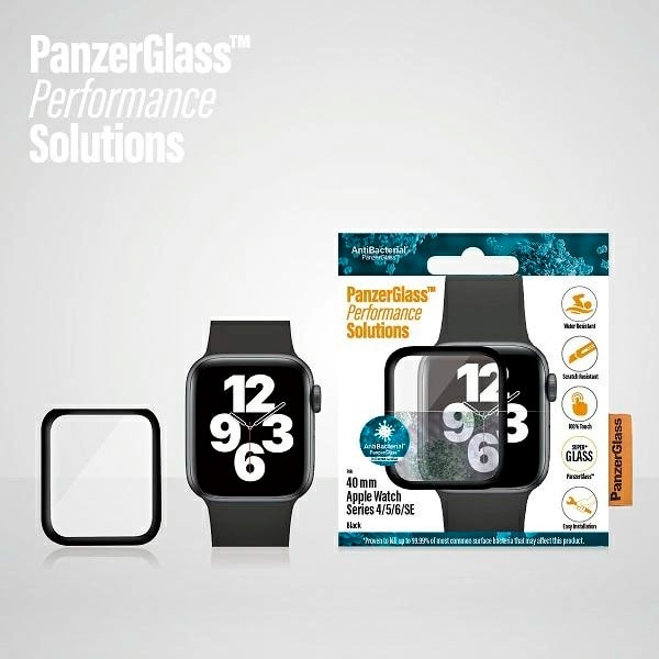 PANZERGLASS BUET ANTIBAKTERIELT HÆRDET GLAS TIL APPLE WATCH 4/5/6/SE - 40 MM - SORT