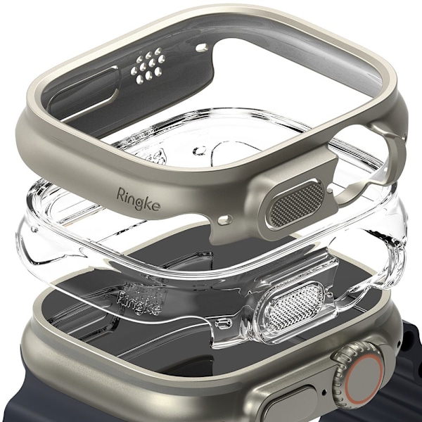 RINGKE SLIM 2-PAK APPLE WATCH ULTRA 1/2 (49 MM) KLART & TITANIUM GRÅ