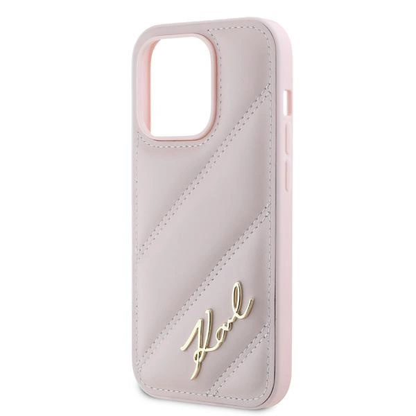 KARL LAGERFELD DIAGONAL QUILTED SCRIPT COVER TIL IPHONE 14 PRO - PINK