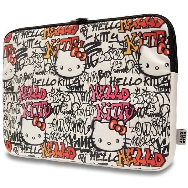 HELLO KITTY PU METAL LOGO-ETUI TIL EN 14" BÆRBAR COMPUTER - BEIGE