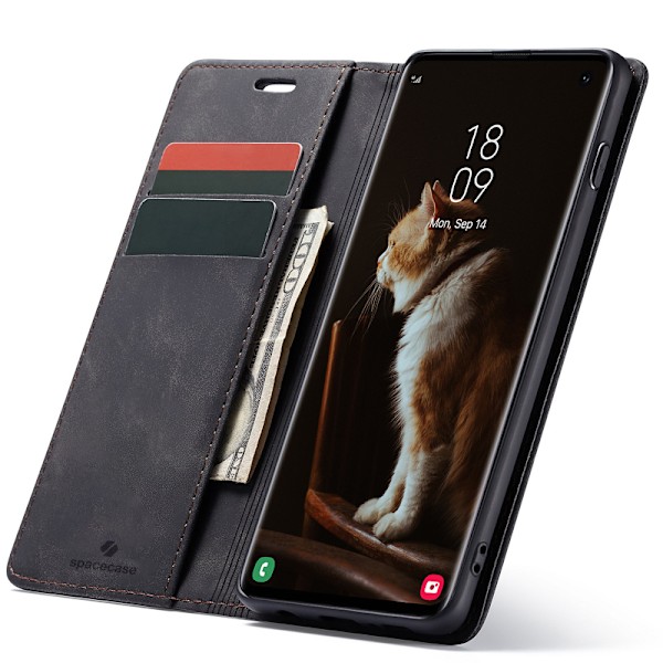 Spacecase Fodral Plånbok Galaxy S10 Svart Läder För Samsung