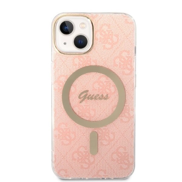 Guess sett MagSafe lader + etui for iPhone 14 6.1 rosa 4G Print (GUBPP14SHMEACSK)