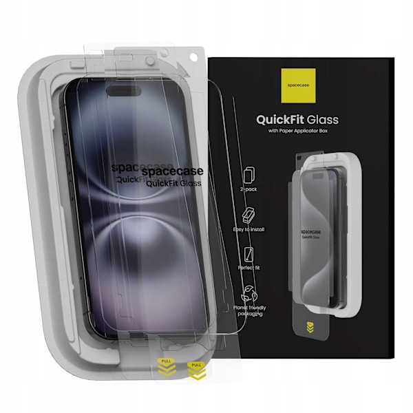 Spacecase Quickfit Härdat Glas För Iphone 15 16 Skyddsfolie