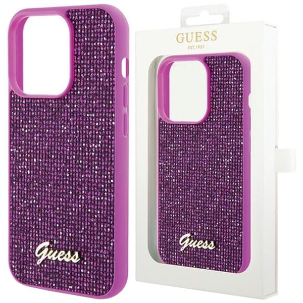Guess Disco Metal Script-deksel til iPhone 15 Pro - rosa