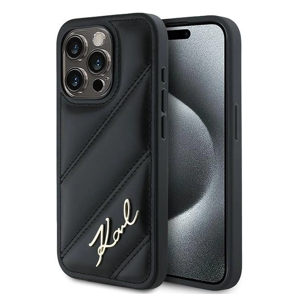 KARL LAGERFELD DIAGONAL QUILTED SCRIPT COVER TIL IPHONE 13 PRO / 13 - SORT