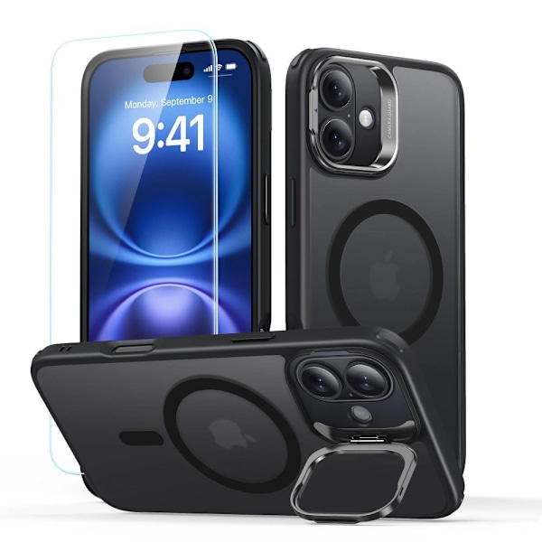 ESR CLASSIC HYBRID KICKSTAND HALOLOCK MAGSAFE + ETUI I HÆRDET GLAS TIL IPHONE 16 - SORT