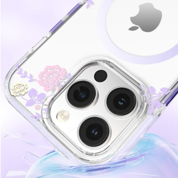 Kingxbar Flora-serien magnetisk iPhone 14 Pro MagSafe-deksel, dekorert med peonblomsttrykk