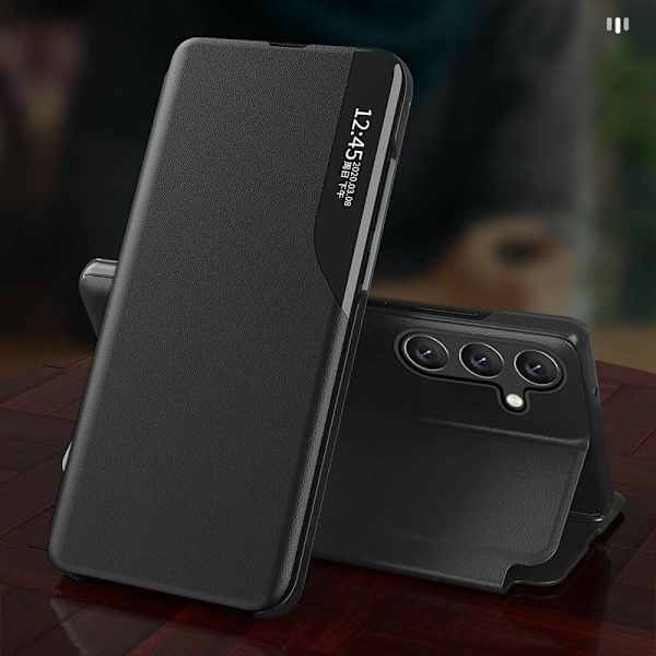 ECO LÆDER VIEW CASE TIL SAMSUNG GALAXY A54 5G MED FLIP STAND, SORT