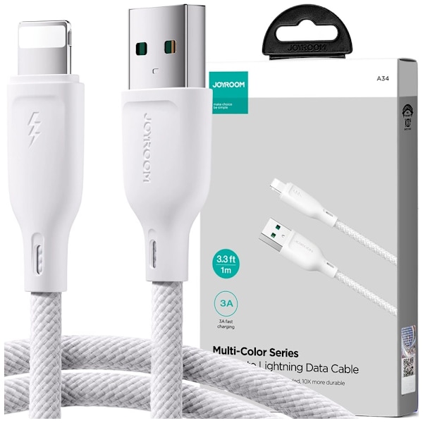Joyroom Multi-Color Series SA34-AL3 USB-A / Lightning 3A-kabel 1m - hvit