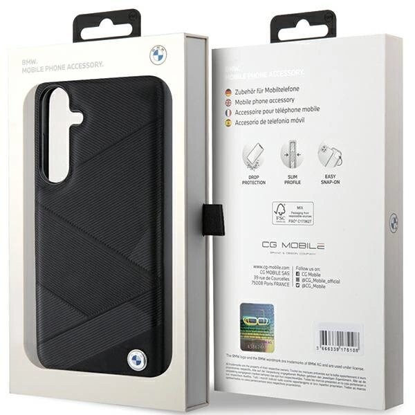 BMW Signature Leather Crossing Lines Pattern Model Veske til Samsung Galaxy S24+ - Svart