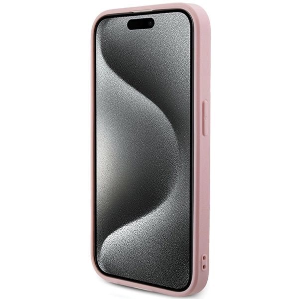 Guess Saffiano Iridescent Script-deksel til iPhone 15 Pro - Rosa