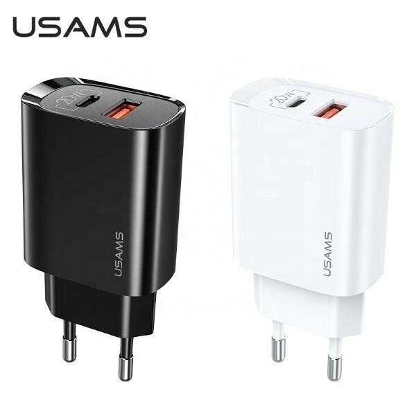 USAMS Lad. nätverk. 1xUSB-C+1xUSB T35 20W (endast huvud) PD3.0 +QC3.0 Snabbladdning svart/svart CC121TC02 (US-CC121)