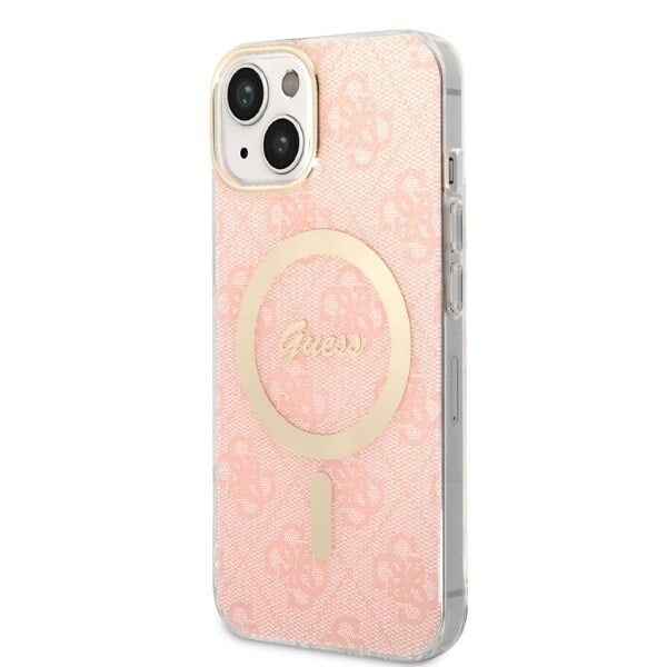 Guess sett MagSafe lader + etui for iPhone 14 6.1 rosa 4G Print (GUBPP14SHMEACSK)