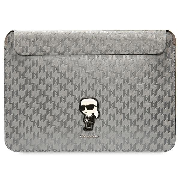 KARL LAGERFELD SAFFIANO MONOGRAM IKONIK ETUI TIL EN 14" BÆRBAR COMPUTER - SØLV