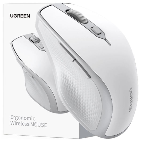 Ugreen MU101 ergonomisk trådløs mus Bluetooth / 2,4 GHz - hvit