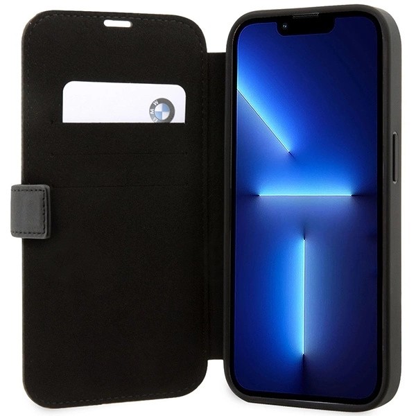 BMW LEATHER STAMP BLUE LINES ETUI TIL IPHONE 14 PRO - SORT