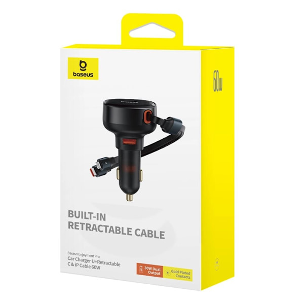 Baseus Enjoyment USB-A billader med USB-C / Lightning 60W kabel - svart