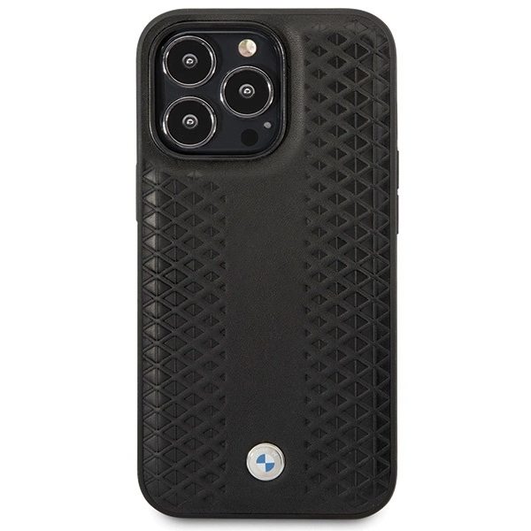 BMW LÆDER DIAMOND PATTERN COVER TIL IPHONE 14 PRO - SORT