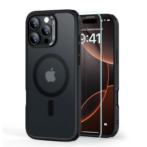 ESR CLASSIC HYBRID HALOLOCK MAGSAFE ETUI SÆT + HÆRDET GLAS TIL IPHONE 16 PRO MAX - GENNEMSIGTIG MED SORT RAMME