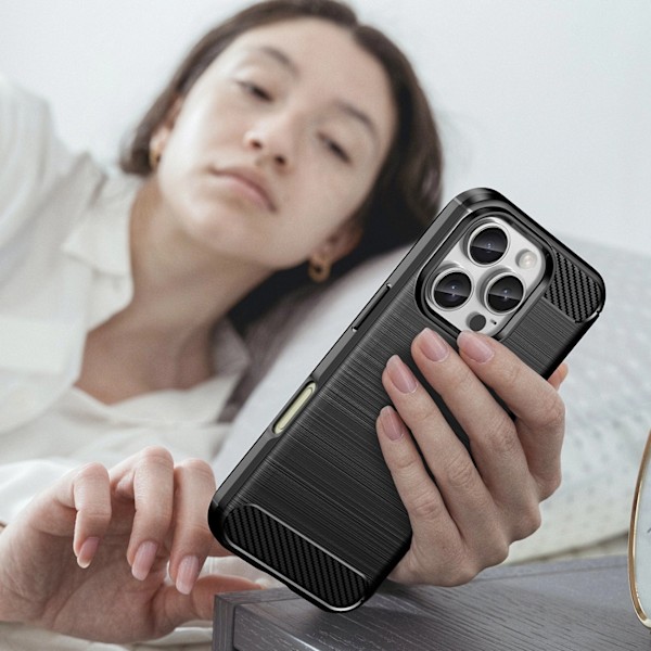 CARBON CASE SILIKONE ETUI TIL IPHONE 16 PRO MAX - SORT