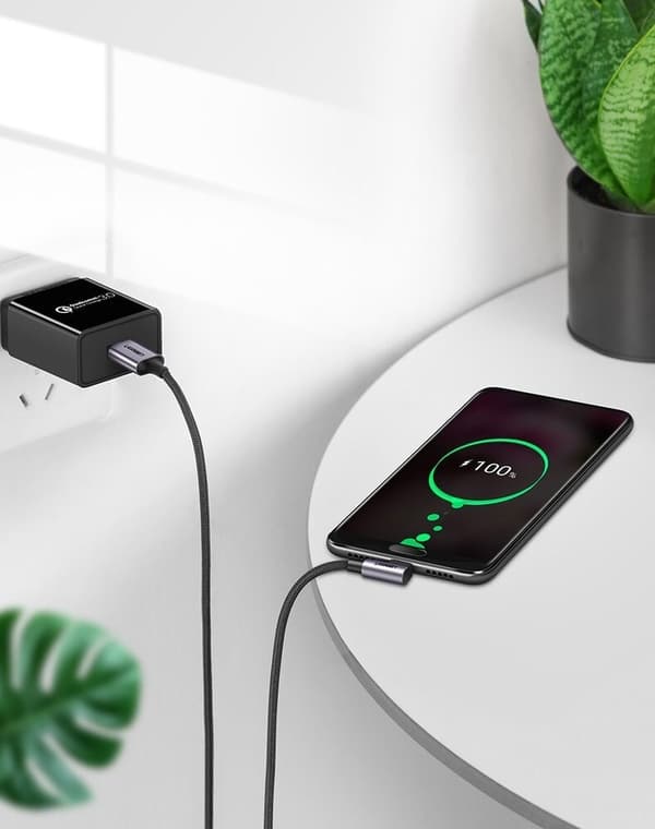 Grønn vinklet kabel USB - USB Type C 1m 3A grå (50941)