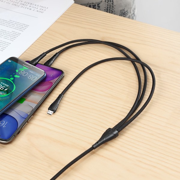 MCDODO 3IN1 USB-KABEL SNABBLADDNING USB-C LIGHTNING MICRO USB QC 3.0 1M