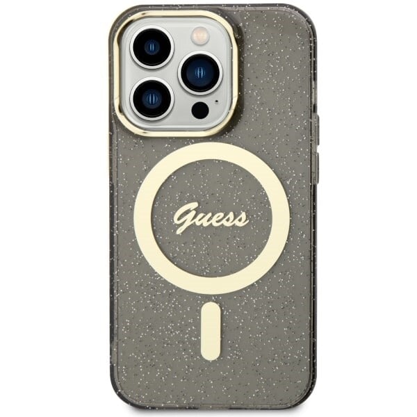 Guess GUHMP14XHCMCGK-deksel til iPhone 14 Pro Max 6.7 - Svart Glitter Gull MagSafe