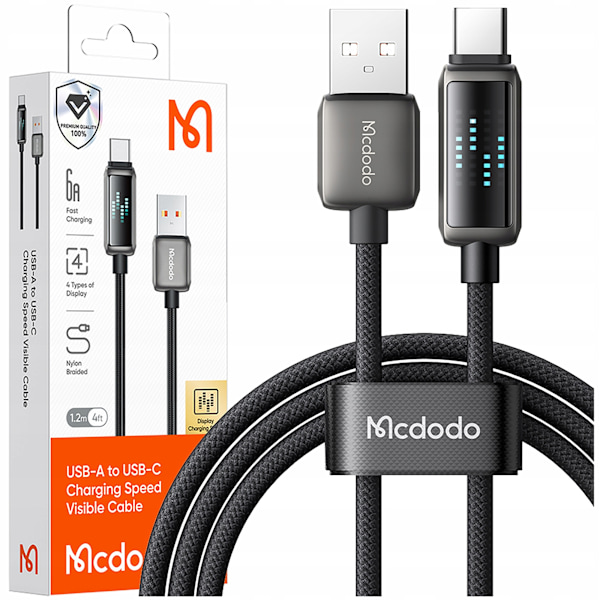 MCDODO USB-C SNABBLADDNINGSKABEL FÖR SAMSUNG XIAOMI TYP C 6A 100W 1M LED