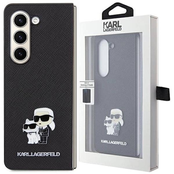 Karl Lagerfeld Saffiano Karl&Choupette Pin Beskyttelsesveske til Samsung Galaxy Z Fold 5 - Svart