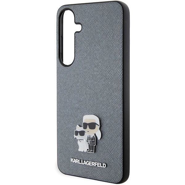 Karl Lagerfeld Saffiano Karl&Choupette Metal Pin Deksel til Samsung Galaxy S24+ - Grå