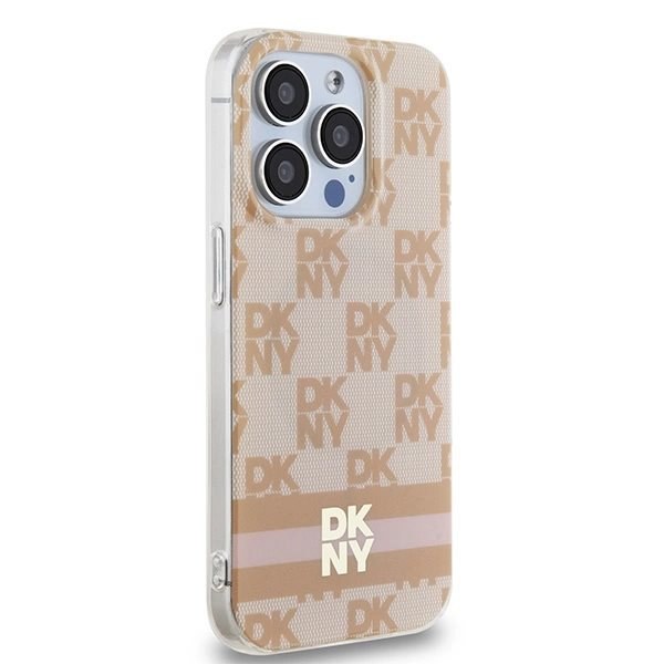 DKNY IML rutete monomønster og trykte striper MagSafe-deksel til iPhone 13 Pro Max - Rosa