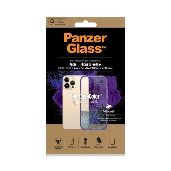 PanzerGlass ClearCase antibakteriellt Military Grade certifierat fodral för iPhone 13 Pro Max - transparent lila