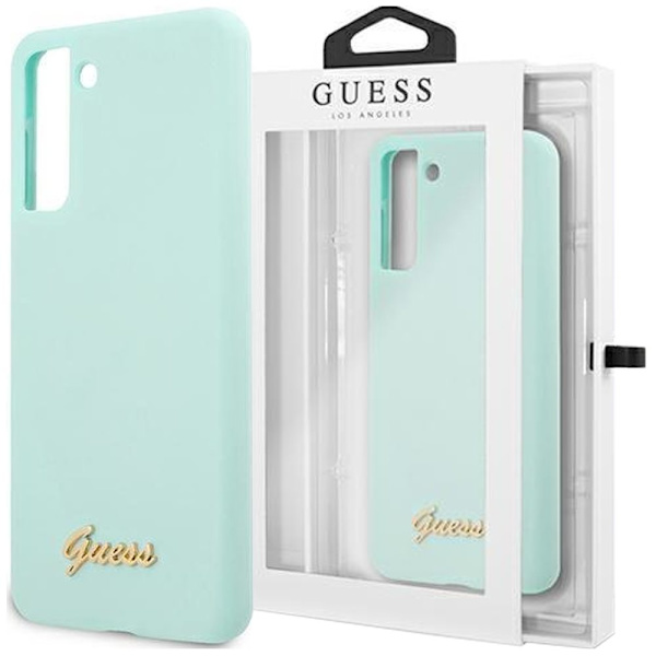 Guess GUHCS21MSLLMGLB S21+ G996 Blå/blå hard veske silikonskrift metalllogo