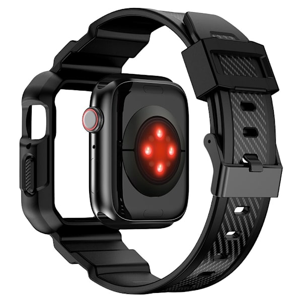Kingxbar CYF106 2-i-1 pansret etui til Apple Watch SE 8, 7, 6, 5, 4, 3, 2, 1 (41, 40, 38 mm) med svart stropp