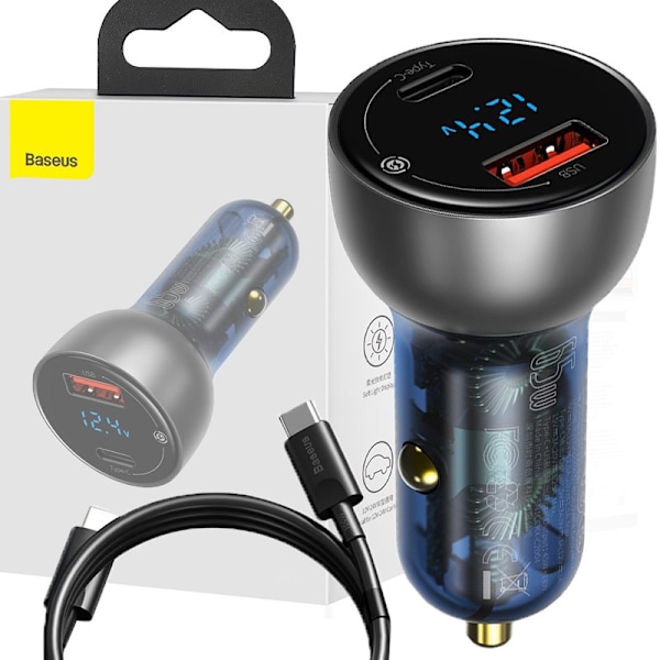 Baseus billader USB / USB Type C 65 W 5 A SCP Quick Charge 4.0 + Strømforsyning 3.0 LCD-skjerm + USB Type C-kabel - USB Type C grå (TZCCK) Svart, Blå