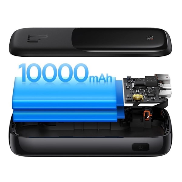Baseus Qpow Digital Display Powerbank med hurtiglading 10000mAh 22,5W QC/PD/SCP/FCP med innebygd USB-C-kabel Svart