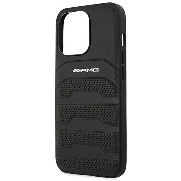 AMG LEATHER DEBOSSED LINES ETUI TIL IPHONE 14 PRO - SORT