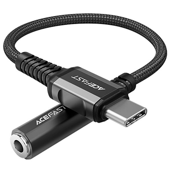ACEFAST-KABEL STÆRKT LYDKABEL USB C-3,5MM MINI-JACK 18CM DAC AUX SORT