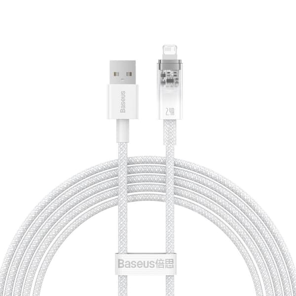 Baseus Explorer-serien USB-kabel - Lightning 2.4A 2 m hvit (CATS010102)